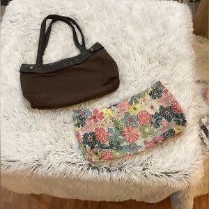 Thirty One Skirt Bag brown with colorful floral skirt